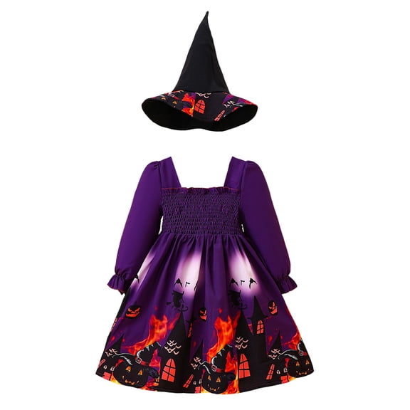 YUEHUA Toddler Girls Halloween Princess Tutu, Shiny Organza Overlay with Velvet Bodice, Pretty Puffed Sleeve Family Party Dress for 3-7Y