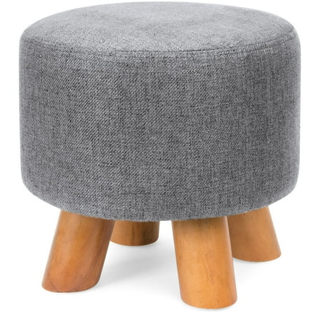 Round Ottoman Covers Best Choice Products Upholstered Padded Pouf Ottoman Footrest Stool w/ Removable Linen Cover, Non-Skid Legs - Gray ()