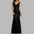 thumbnail image 3 of ZAZYULZ Womens Sundresses Womens Sequin Double V Neck Lace Embroidered Bodycon Mermaid Evening Dress for Women Casual Dresses for Women 2024 Casual Dress (Black,XL), 3 of 5