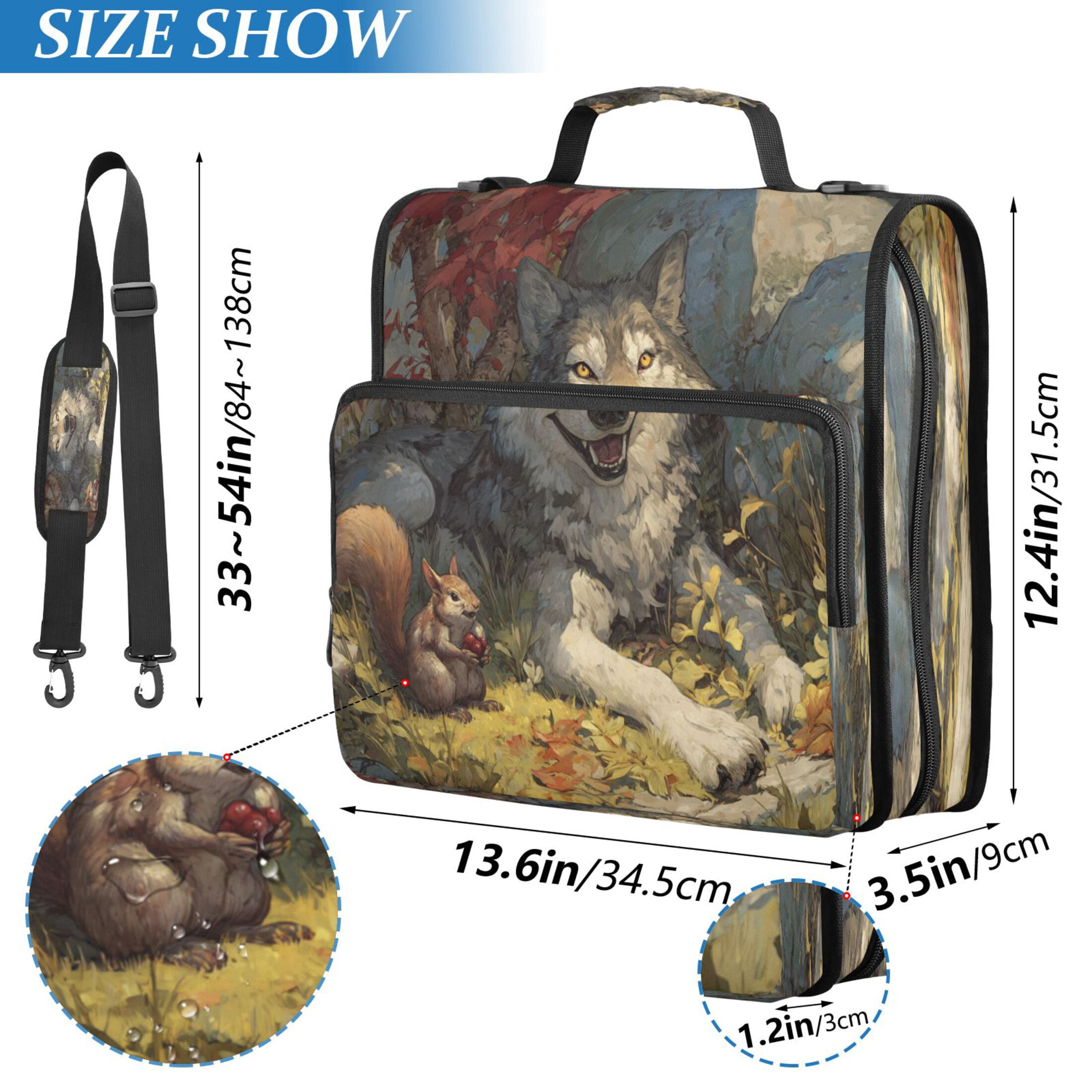 Zipper Binder 3 Rings Stationery Office Files Daily Organizer File Folder Storage Bag Gray Wolf and Squirrel