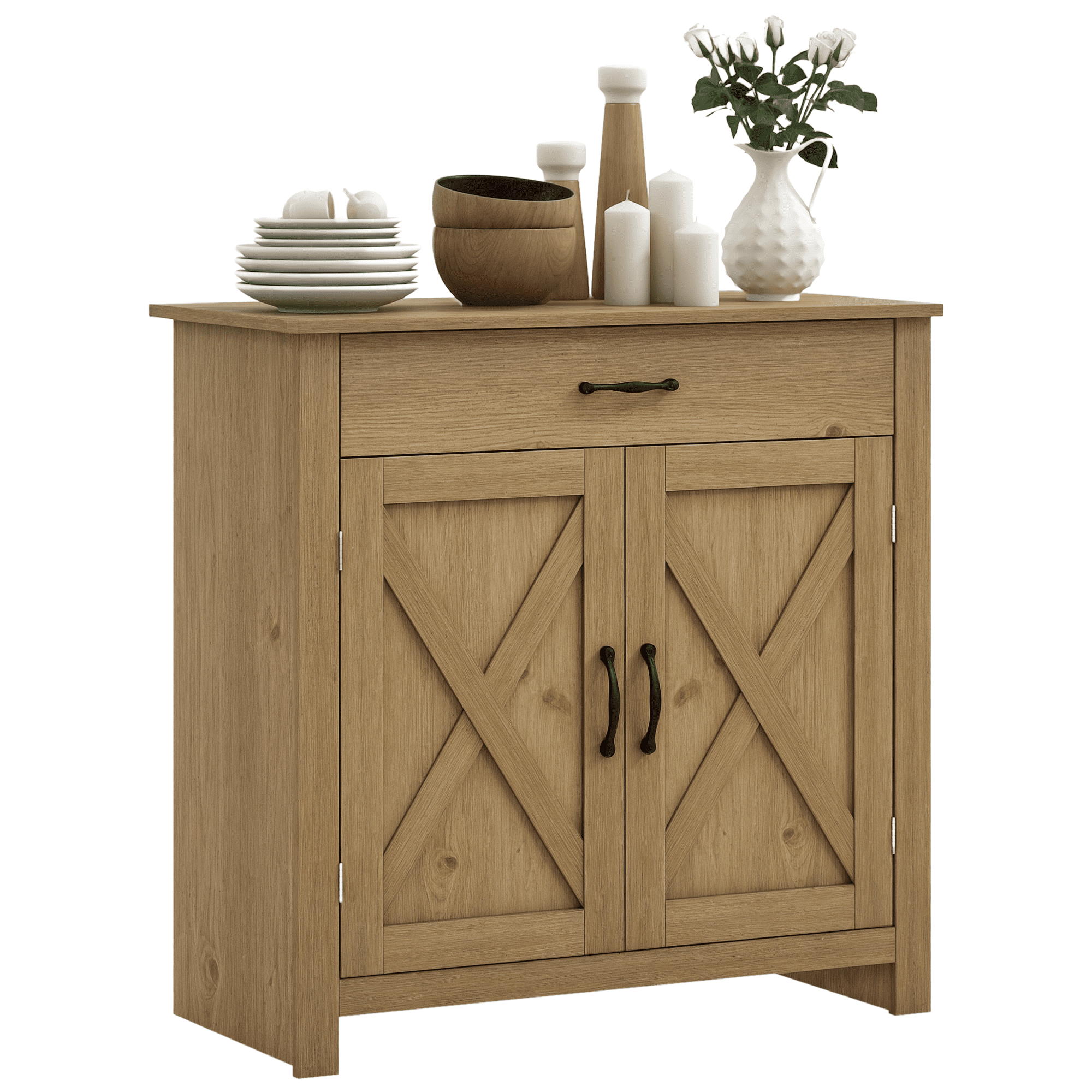 HOMCOM Farmhouse Sideboard, Buffet Cabinet with Barn Door