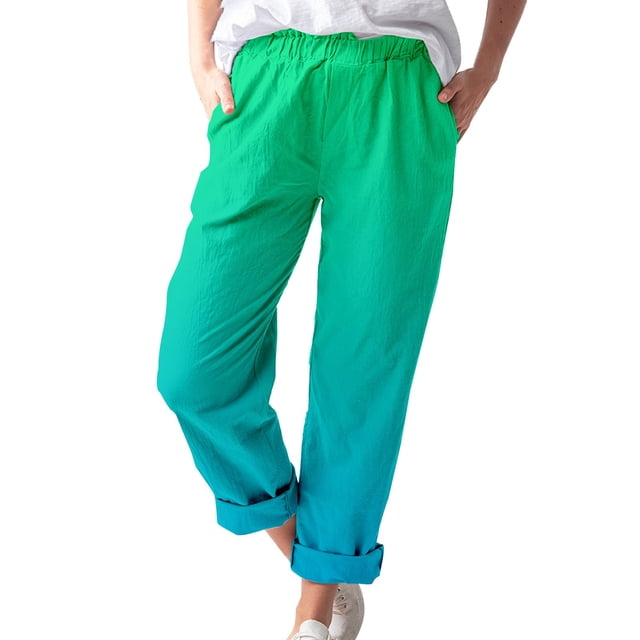 toraway Pantalon Long Décontracté pour Femmes, Poches en Coton et Lin Imprimé, Mode Décontractée TTTTG