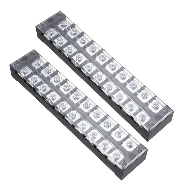 Unique Bargains 2Pcs Dual Rows 10 Positions 600V 45A Cable Barrier Block Terminal Strip TB-4510L