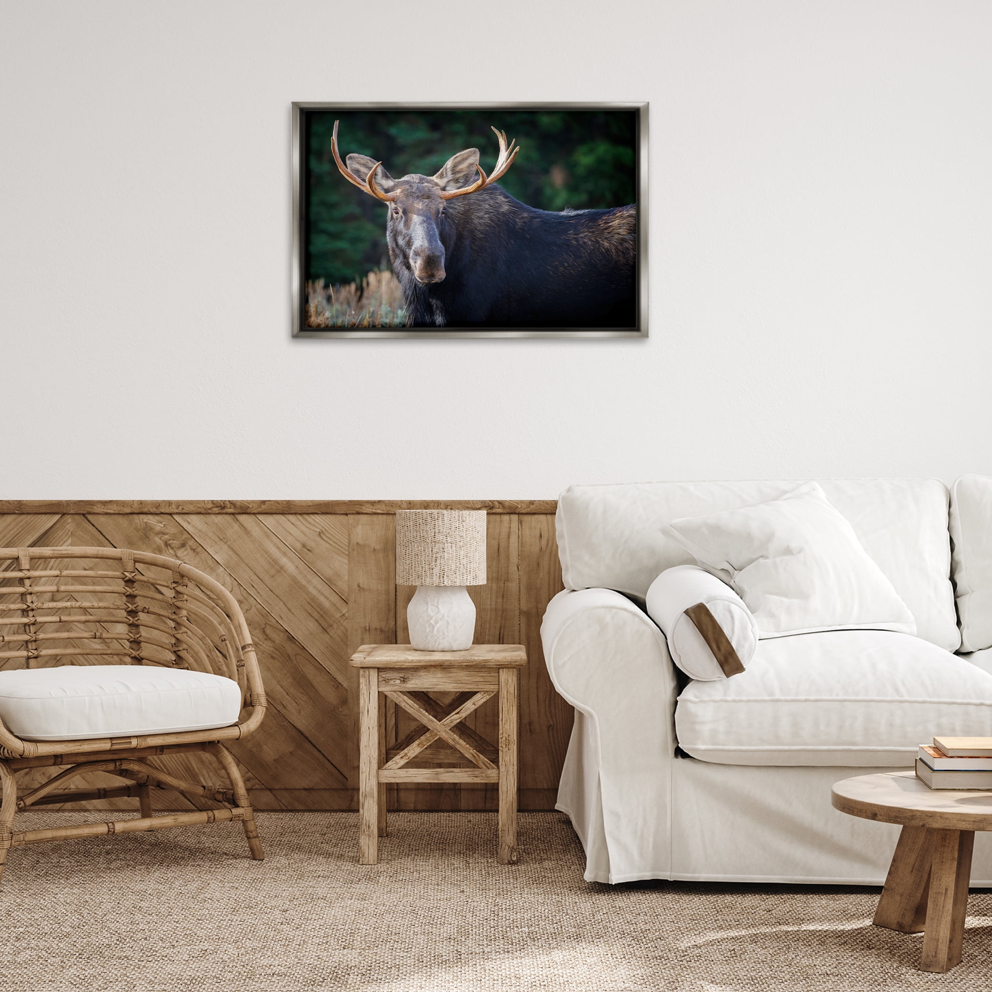 Stupell Industries Stoic Elk Portrait Animals Photography Gray Floater Framed Canvas Art Print Wall Art, 31 x 21