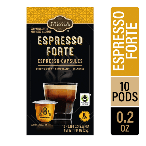 Private Selection Espresso Forte Dark Roast Coffee Pods, Nespresso Original Compatible, Intensity 8, 10 Count 2 Pack