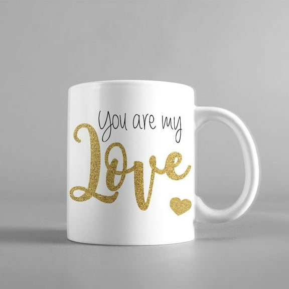 You Are My Love Coffee Mug, White Ceramic with Gold Glitter And Heart Design, Gift For Friends, Lovers, Partners, Family Members, Birthday, Anniversary, Valentine's Day, 11oz