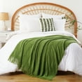 thumbnail image 5 of Green Throw Blankets,Lightweight Textured Knit Blanket with Tassels,Spring Throws,50"x60", 5 of 9