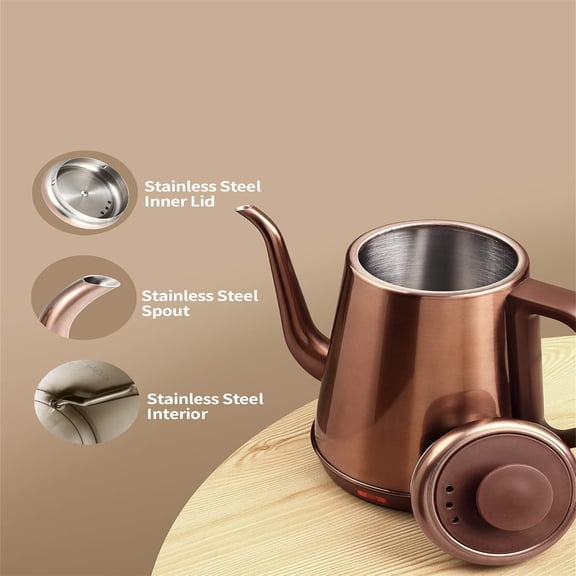 1000W Gooseneck Electric Kettle (1.0L),100% Stainless Steel  Tea Kettle with Auto Shut - Off Protection, Pour Over Coffee Kettle -Copper