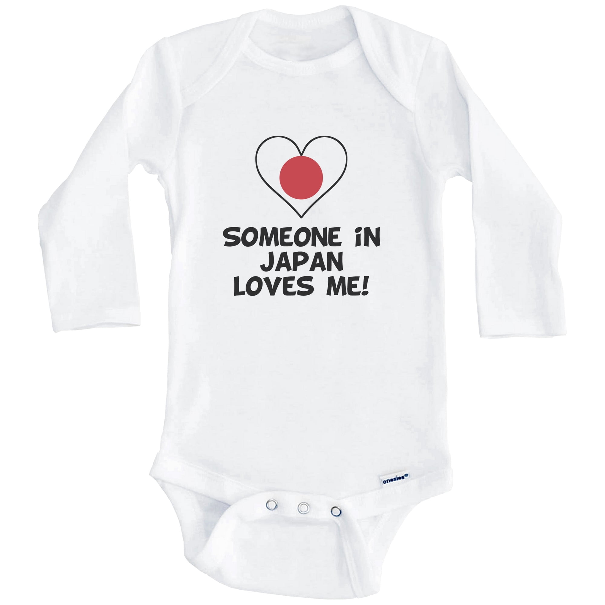 Someone In Japan Loves Me Japanese Flag Heart One Piece Baby Bodysuit (Long Sleeve), 3-6 Months White