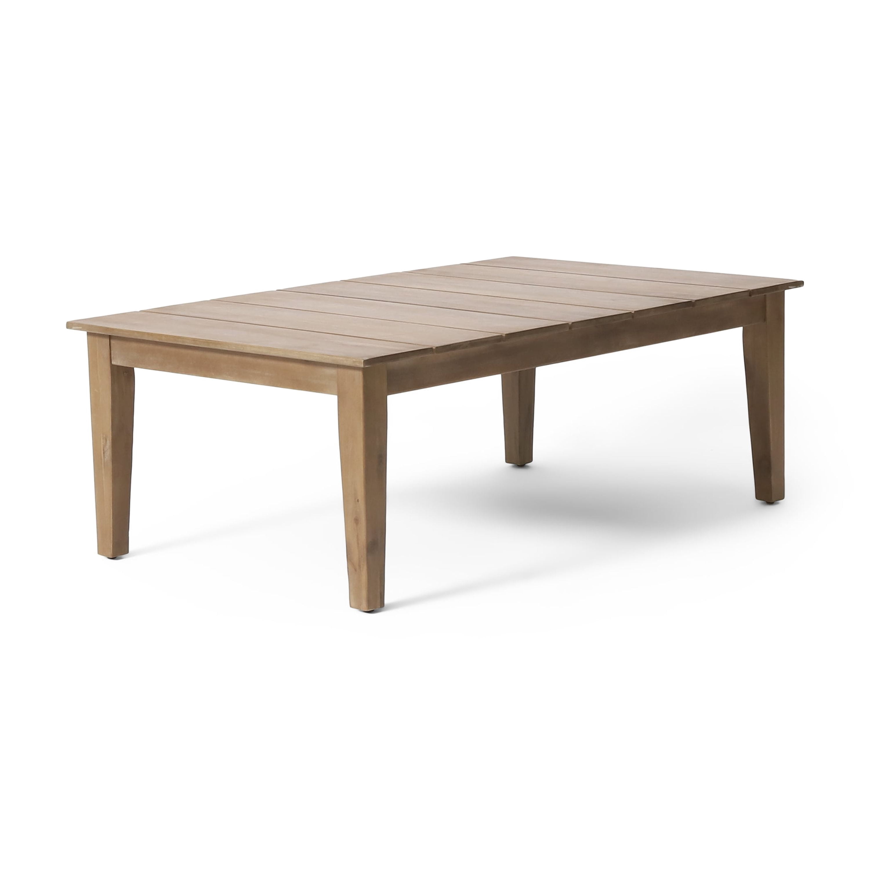39.5-Inch Acacia Wood Outdoor Coffee Table with Slatted Top and Tapered Legs, Rustic Patio Table for Backyard, Light Brown