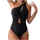thumbnail image 2 of Trajes de baño de una pieza para mujer, traje de baño de color sólido con cojín de pecho desmontable y hombros inclinados, traje de baño hueco para mujer, 2 of 5