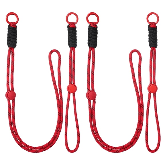 2Set Heavy Duty Paracord Keychain Lanyard, Adjustable Necklace Whistles Lanyard Braided Wrist Strap with Spring Ring for ID Card Badge Holder Keys, Red/Black