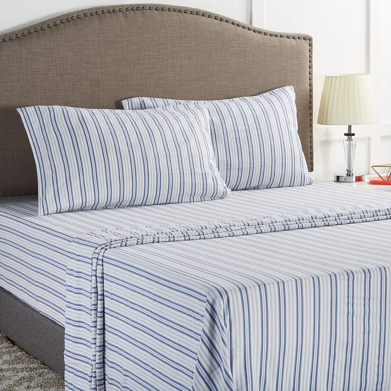 Mainstays Flannel Sheet Set Blue Stripe King Walmart Inventory 