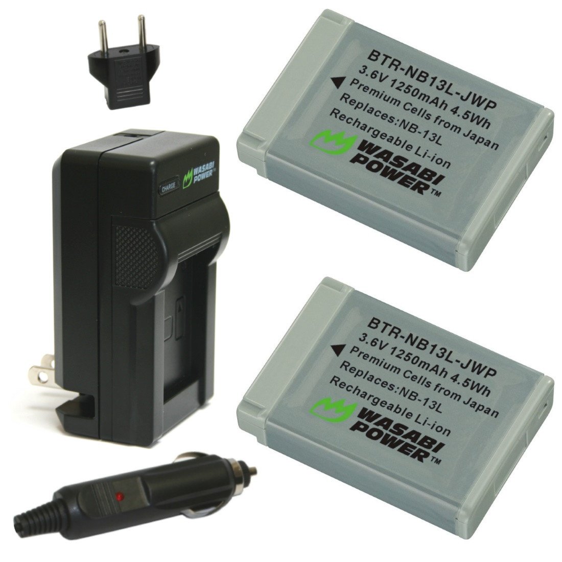 Wasabi Power Battery (2Pack) and Charger for Canon NB13L
