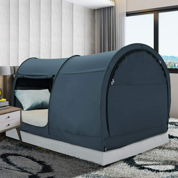 LEEDOR Bed Tent Dream Tents Bed Canopy Shelter Cabin Indoor Privacy Warm Breathable Pop Up Queen Size for Kids and Adult Patent Pending PitchBlack(Mattress Not Included)