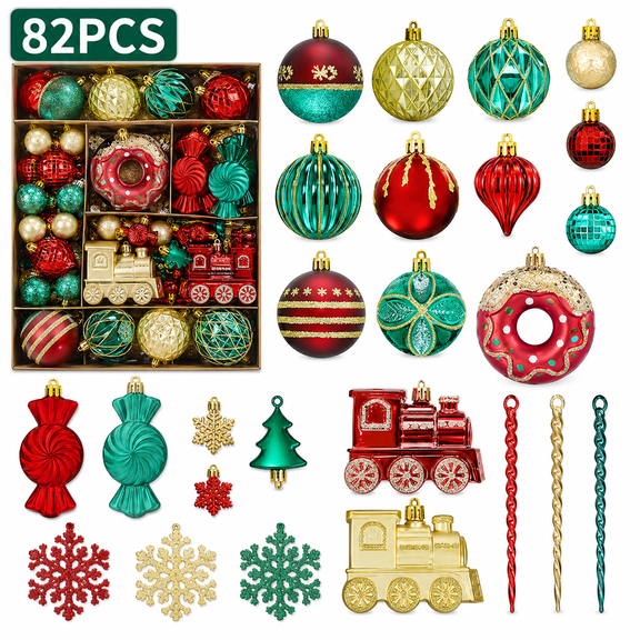 82PCS Christmas Ornament Set for Tree, Pastel Holiday Decorations with Storage Box, Shatterproof Plastic Ball Ornaments