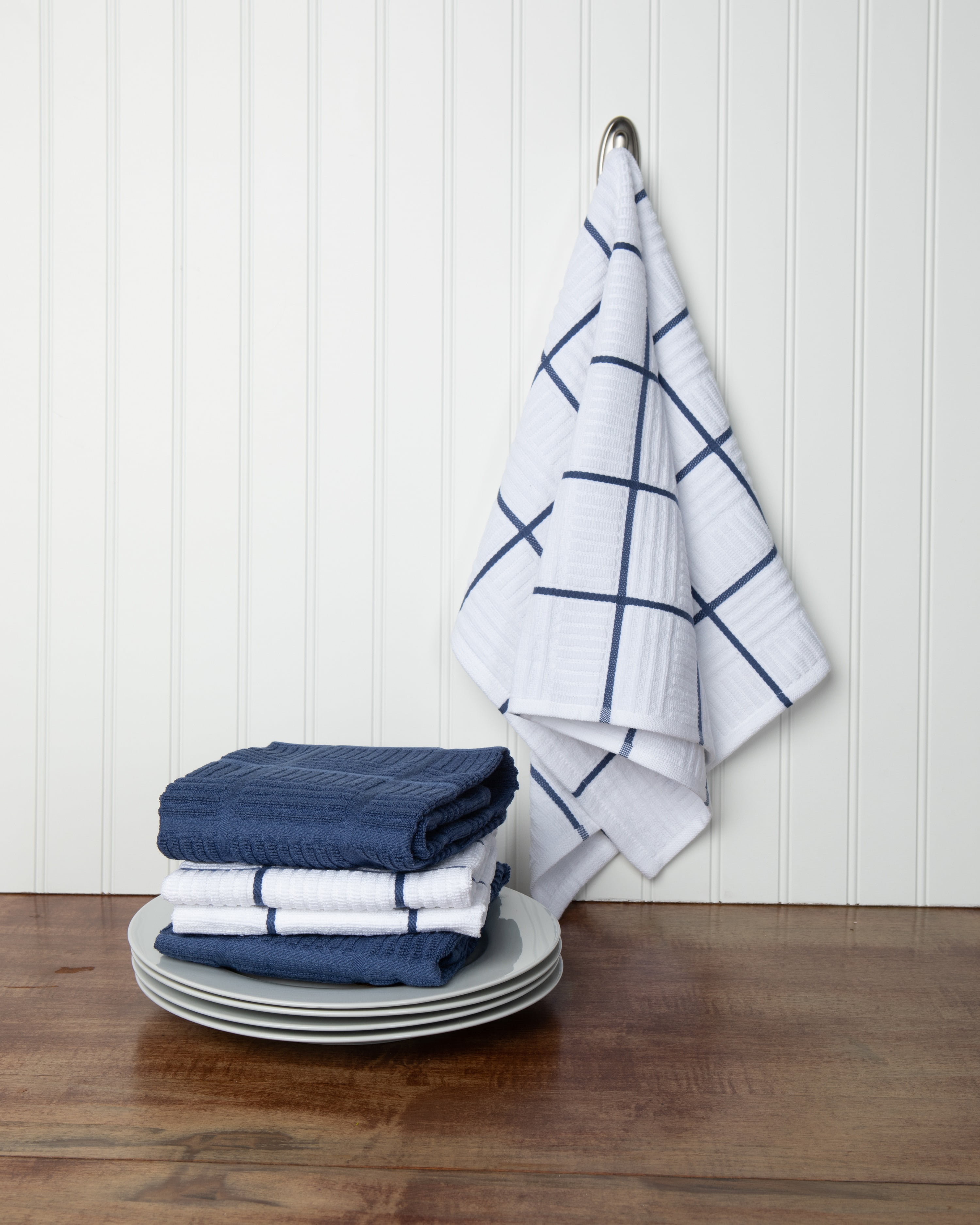Kitchen Dish Towels 100% Cotton 19x26 Pack of 9 Blue and White Variations