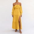 thumbnail image 4 of Eawtki Women's Off Shoulder Long Sleeve Maxi Dress Smocked Waist Tiered Ruffle Hem With Slit Casual Party Dress, 4 of 6