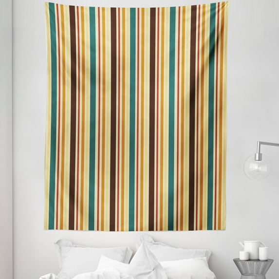 Abstract Tapestry, Geometric Vertical Stripes Modern Earth Tones in Symmetric Retro Groovy Funky, Fabric Wall Hanging Decor for Bedroom Living Room Dorm, 5 Sizes, Multicolor, by Ambesonne