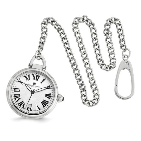 Charles-Hubert- Paris Stainless Steel Quartz Open Face Pocket Watch #3758