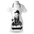 thumbnail image 3 of Contemporary Apron Sketch Artwork of a Walrus with a Pipe and Cap Dressed in Hipster Style, Unisex Kitchen Bib Apron with Adjustable Neck for Cooking Baking Gardening, Black and White, by Ambesonne, 3 of 3