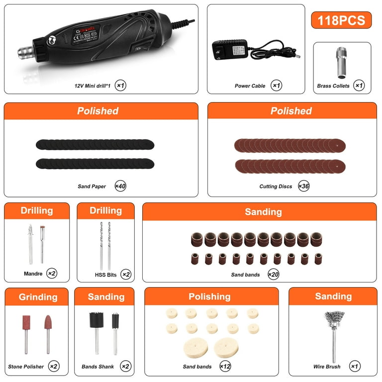 GOXAWEE 18W Mini Corded Rotary Tool Kit, 115 Accessories for