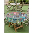thumbnail image 4 of Outdoor Tablecloths with Umbrella Hole & Zipper, Colorful Ethnic Round Tablecloths 60 Inch, Modern Abstract National Geometric Teal Waterproof Table Cloth, Patio/Pool/Picnic Table Covers, 4 of 8