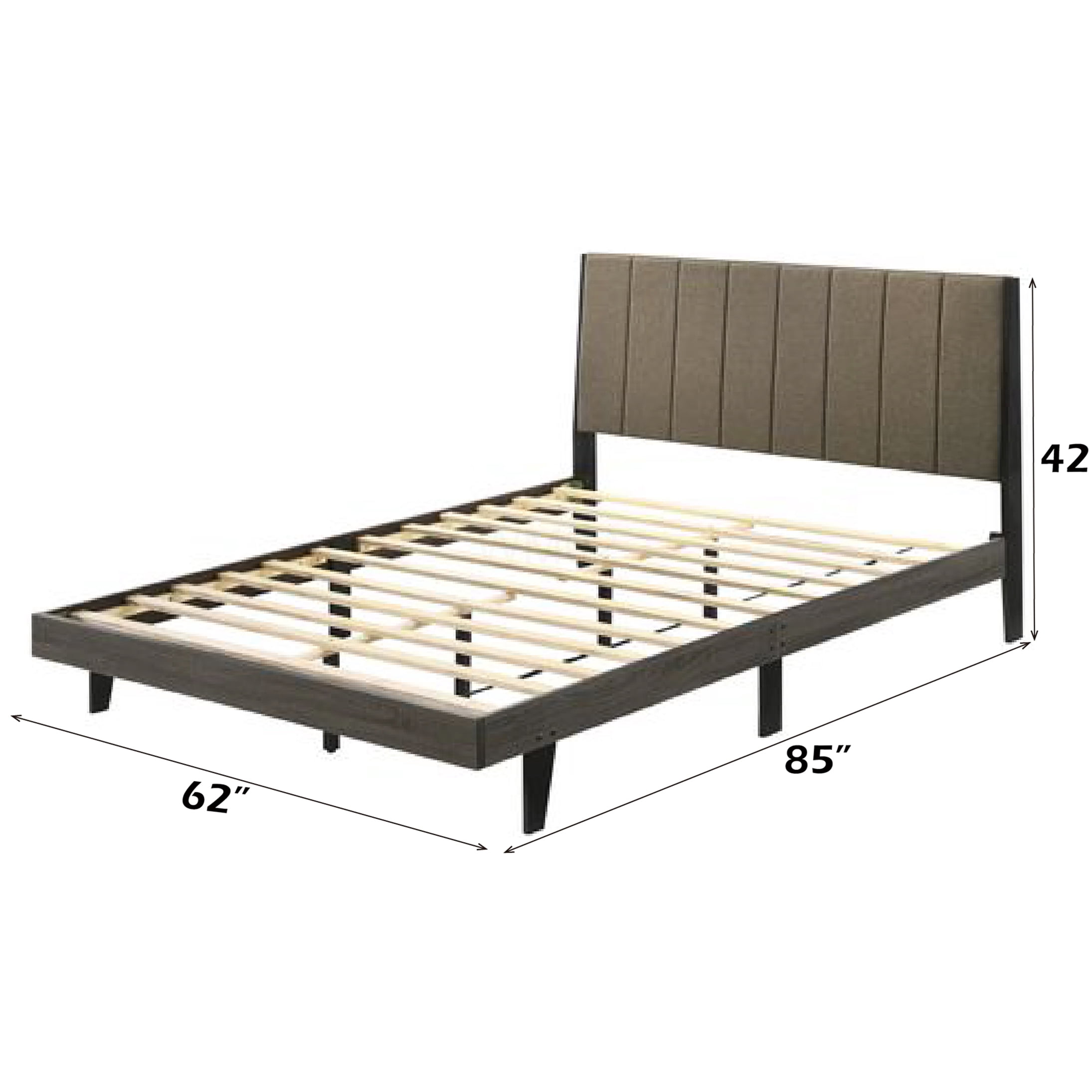 Queen Size Upholstered Platform Bed Frame with Headboard, Brown Fabric Low Profile Design, No Box Spring Needed, Sturdy Wood Slat Support, Easy Assembly