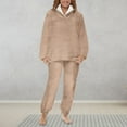 thumbnail image 2 of FNFYFH Womens Winter Pajama Sets 2 Pieces Fleece Pajamas Sets Fluffy Sleepwear Warm Sherpa Pullover with Pants Warm Comfy Loungewear Suits Khaki XXL, 2 of 6