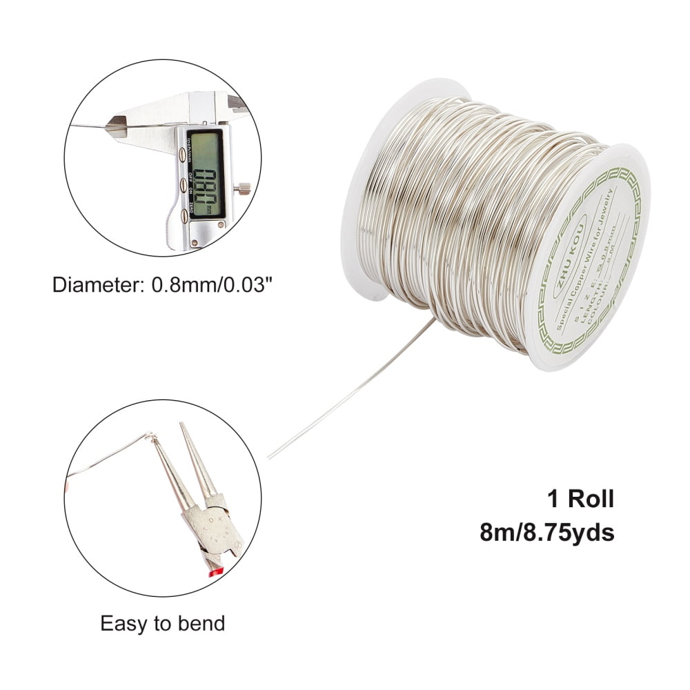 Round Copper Beading Wire for Jewelry Making Long-Lasting Plated Silver 28  Gauge 0.3mm 