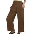 thumbnail image 2 of Pxiakgy pants for women Womens Casual Solid Pants Elastic Waist Comfy Trousers With Pockets women's pants Coffee + L, 2 of 6