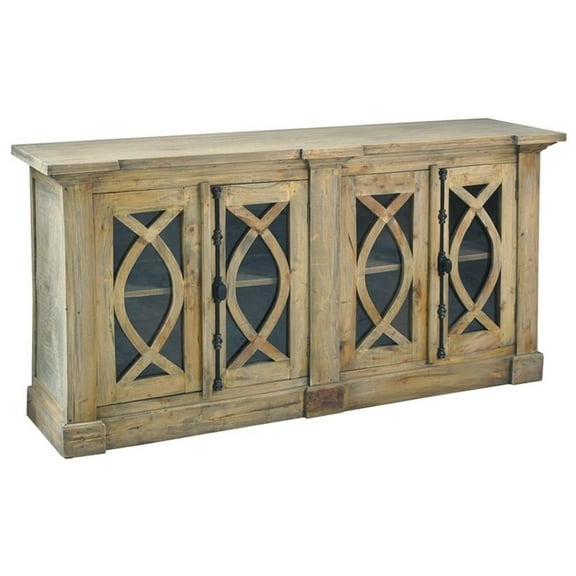 Pemberly Row Cottage Curved Glass Door Sideboard Driftwood Brown Wood