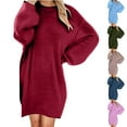 thumbnail image 6 of Lovskoo Women's Fuzzy Fleece Dress Long Sleeve Oversized Baggy Loose Pullover Solid Color Tunic Mini Sweater Dress 2025 Trendy Spring Fall Outfits C-Blue, 6 of 6