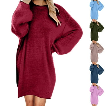 ATOYSOY Women's Solid Color Loose Straight Dress Casual Sweatshirts ...