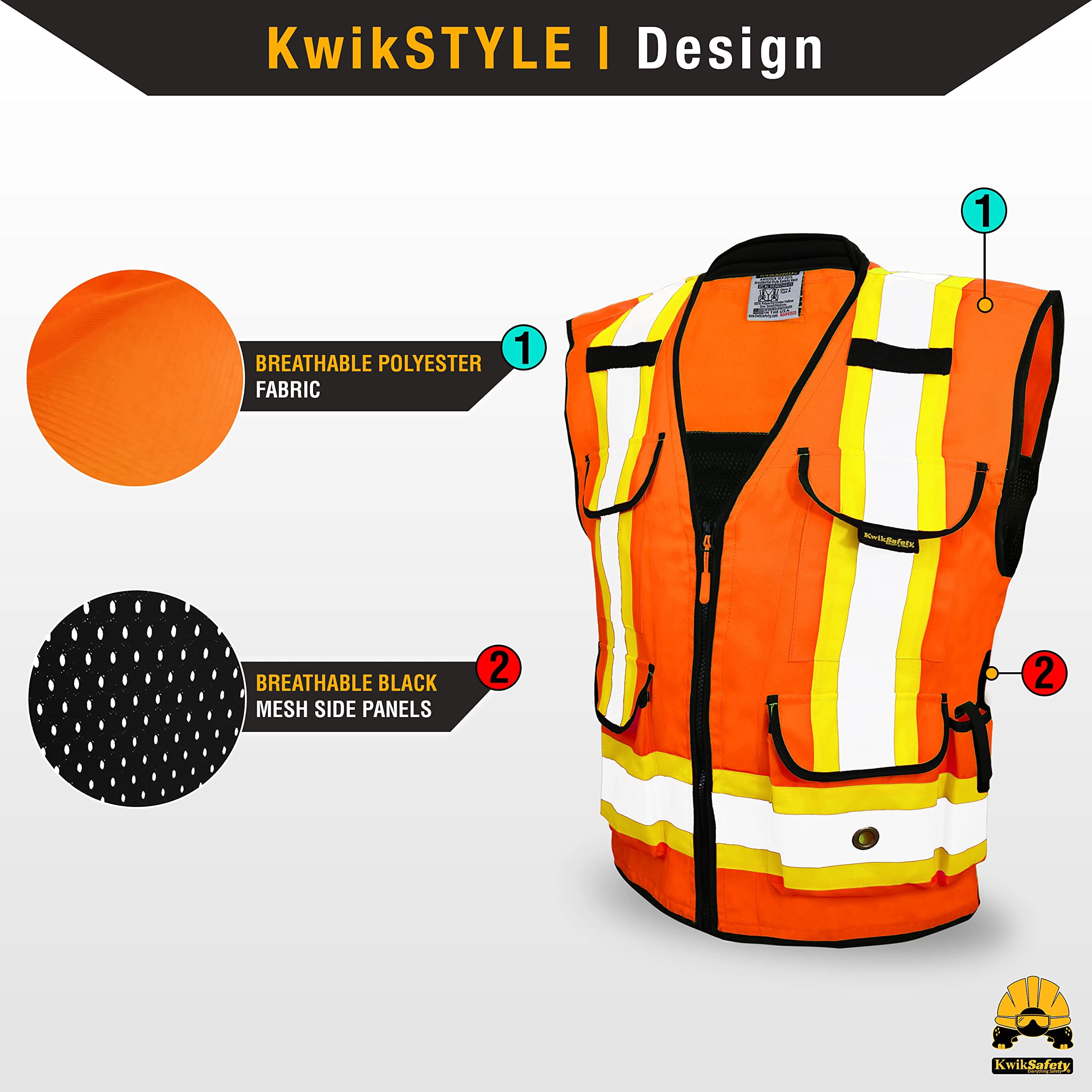 KwikSafety (Charlotte, NC) GODFATHER Safety Vest (Cushioned Collar) Class 2 ANSI OSHA High Visibility 9 Pockets Reflective Tape Heavy Duty Zipper Mesh HiVis Construction Surveyor Men | Orange XL