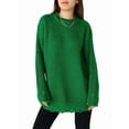 thumbnail image 3 of Women'S Oversized Solid Color Round Neck Long Sleeve Pullover Distressed Knit Sweater Top Green XXXL, 3 of 8