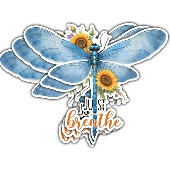3 Pcs Breathe Sticker, Inspirational Just Breathe Quotes Sticker, Dragonfly Car Decal, Positivity Stickers - Stickers for Laptop Water Bottle Phone Car Window Helmet Vinyl Stickers 3 Inches