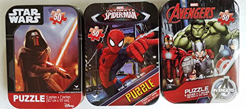 Star Wars & Avengers  50 Piece Lot of 3 Collectible Mini Puzzle Tin Spider-Man 