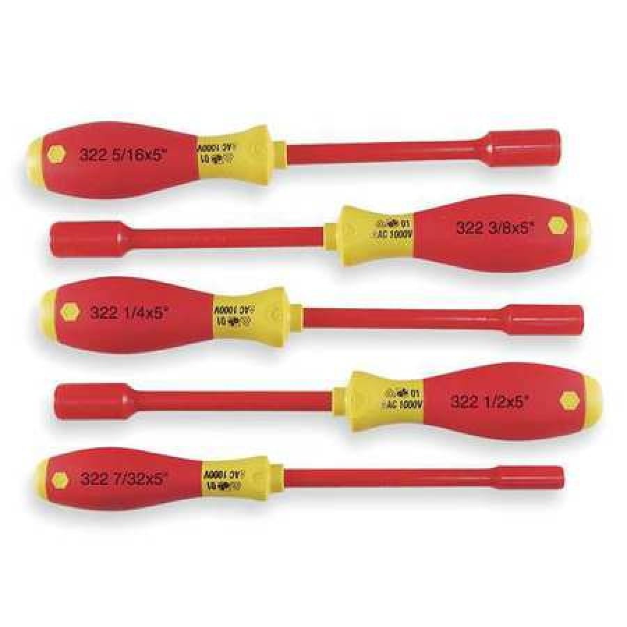 WIHA TOOLS 32292 Nut Driver Set,5 Pieces,SAE,Solid,Ins
