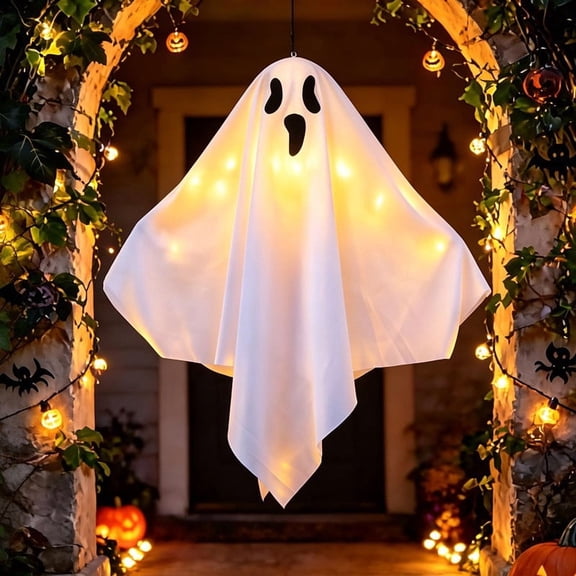 Outdoor Halloween Decorations 24.41" Halloween Ghost Lights Hanging Ghost Halloween Decor Light-Up Ghost for Trees Porches Gardens Lawns Yards Decor Halloween Party Decorations