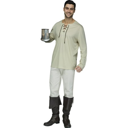 Mens Lace Up Renaissance Peasant Pirate Shirt Adult Halloween Costume One