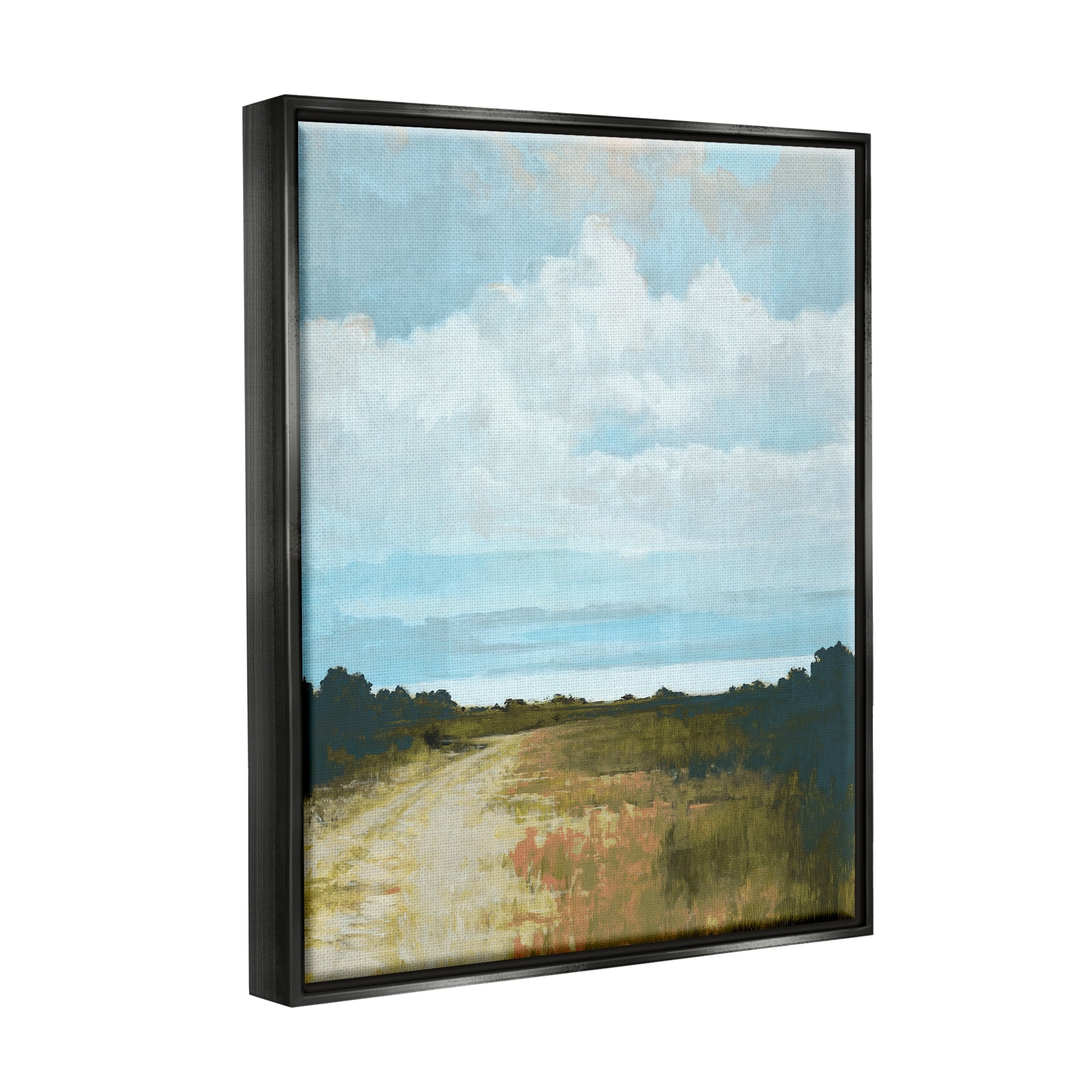 Stupell Industries Atmospheric Blue Clouds Over Rural Country Path Painting Jet Black Floating Framed Canvas Print Wall Art, Design by Cloverfield & Co.