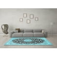 thumbnail image 3 of Ahgly Company Indoor Rectangle Medallion Light Blue Traditional Area Rugs, 2' x 5', 3 of 4