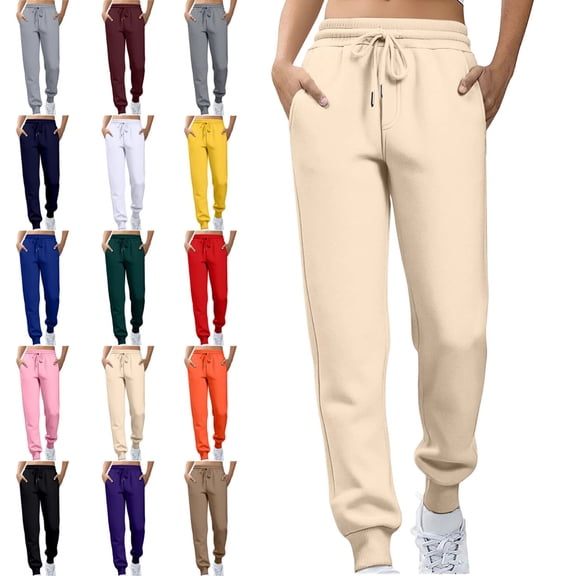 Joggers for Women High Waisted Drawstring Sweatpants Trendy Joggers with Pockets Workout Athletic Sweat Pants 2025 Beige S