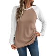 thumbnail image 1 of Hauts à Manches Longues en Tricot Gaufré pour Femmes, Col Rond, Décontracté, Khaki TG, 1 of 9