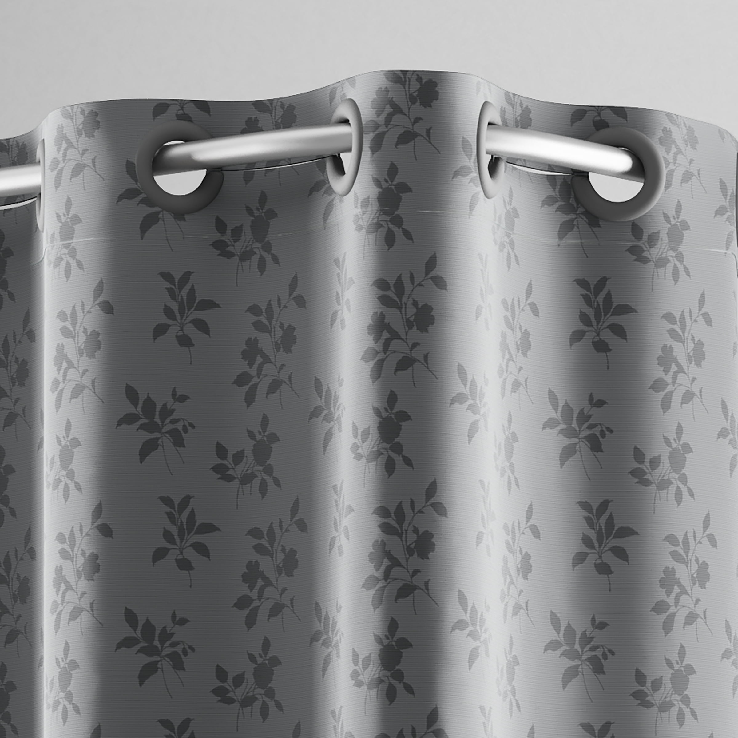 Hookless Jacquard Shower Curtain with Flex-on Rings and It's a Snap! Fabric Liner with Magnets, 71 In Wide x 74 In Long, Botanical Leaves Print, Gray