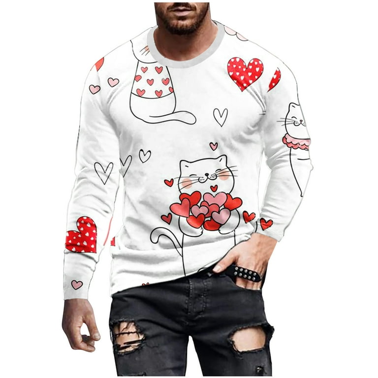 cllios Mens Long Sleeve Shirts 3D Paw Graphic Tee Street Fashion Crew Neck  Tops Novelty Designer T Shirts for Valentine's Day 