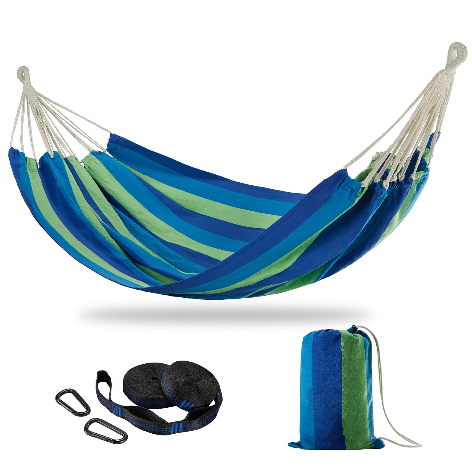 Equip Jacquard Bohemian Macrame Hammock, Blue Patchwork Print