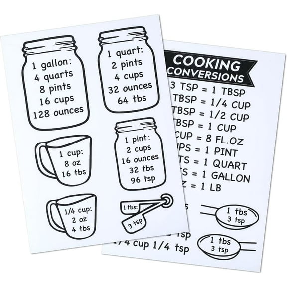 2 Pack 11.4 x 8.4 Inch Measuring Cup Decals Kitchen Cabinet Stickers Decal Black Words PVC Metric Measurement Conversion Cup Ounce Chart Sticker Sheets for Kitchen Cooking Baking Fridge Decor 1set