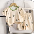 thumbnail image 2 of felwors Toddler Boys Girls Soft Cotton Pajamas Cute Cartoon Print 2-Piece Sleepwear Loungewear Baby Short Sleeve Pajama Sets,Beige,2-3 Years, 2 of 6